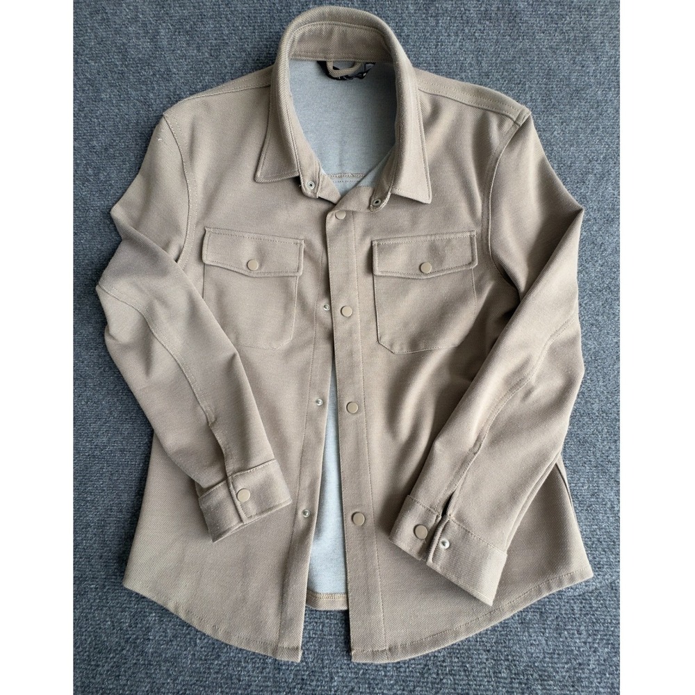Zara Shacket Tan Textured Snap Front Utility Minimalist Neutral Mens Size M